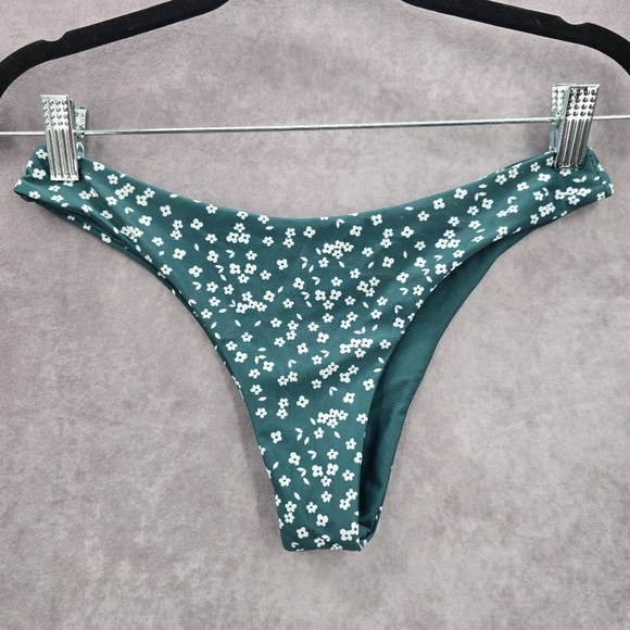 Green Floral Print Bikini Bottom Swimwear Small - Picture 1 of 4